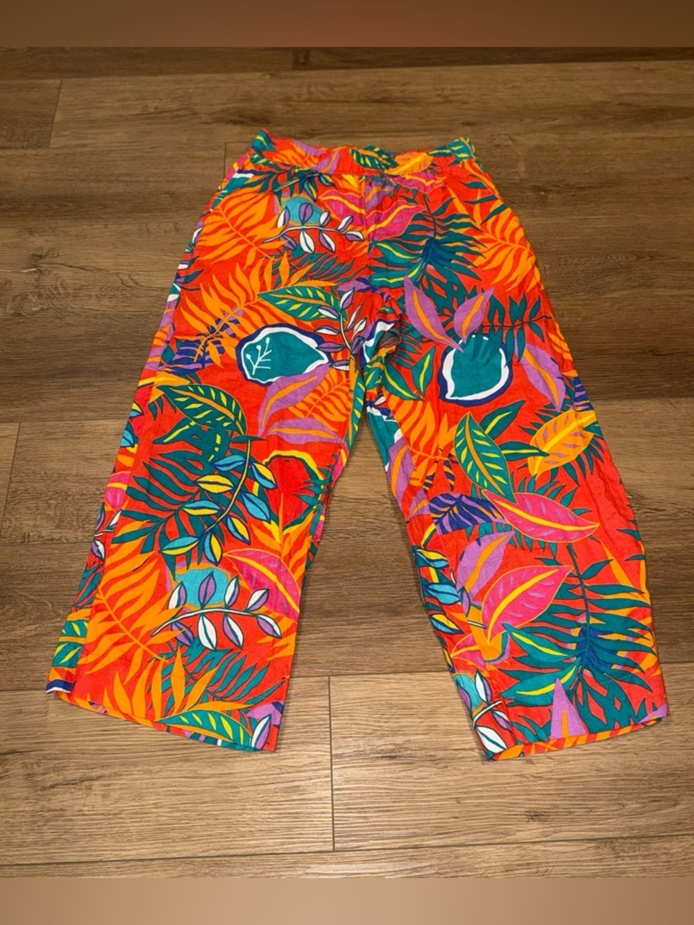 C&C California 100% Linen Wide Leg Flowy Tropical Pants Size M Ethereal Resort
